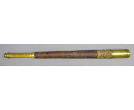 19th century leather bound brass single-draw Telescope, engraved  'Whyte & Thomson & Co. Glasgow SS Bohemian', with eye shutt