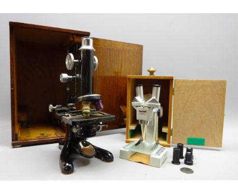 R &amp; J Beck of London Model 29 No.14417 Monocular Microscope, black japanned frame with chrome fittings, rack &amp; pinion