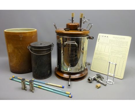 Scientific &amp; Projections Ltd. Boys Calorimeter No.234, chromed metal body and fittings with polished wood base and lid, w