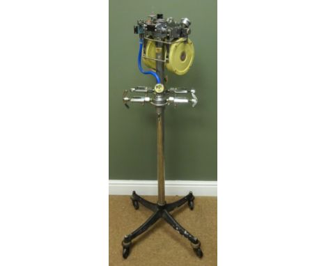 1940s McKesson 'Simplor' Model K chromed Anaesthetic machine, with twin Nitrous Oxide &amp; Oxygen dials and controls, on col
