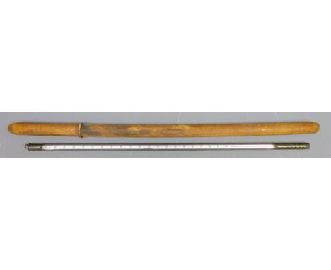 Large Brass cased alcohol Thermometer, stamped Thompson MFG Co.Ltd. Richmond Surrey, with pierced base and top loop, in two-p