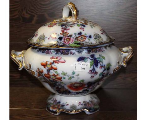 VICTORIAN FLORAL CERAMIC TUREEN 
with large chip to inner rim