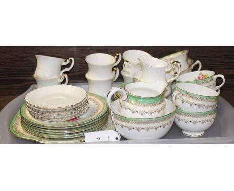 CROWN STAFFORD GREEN AND FLORAL TEA SET
ifour cups, saucers, side plates and cake tray; together with a set of six Royal Albe