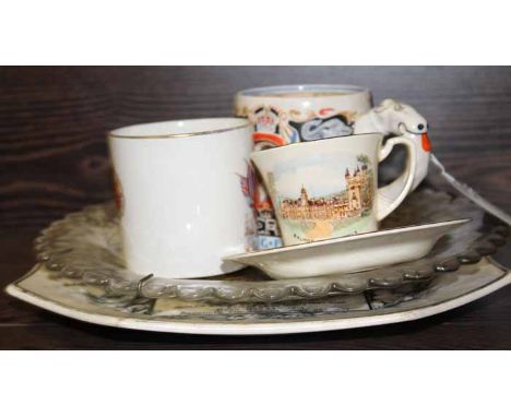 DAME LAURA KNIGHT EDWARD VIII CORONATION MUG
together with a Victorian Jubilee glass plate and ceramic plate, an George V sil