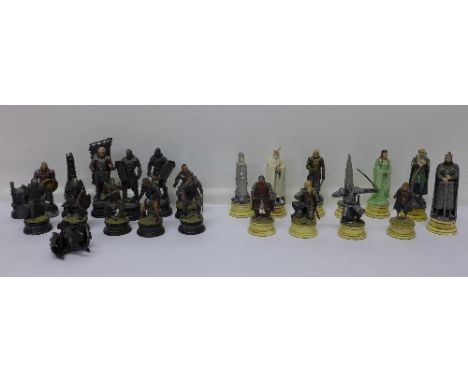 Twenty-two cast metal Lord of the Rings chess pieces