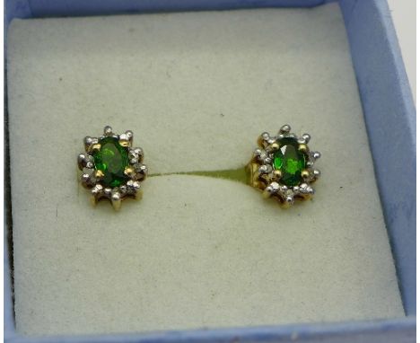 Silver gilt earrings set with Russian diopside and diamonds