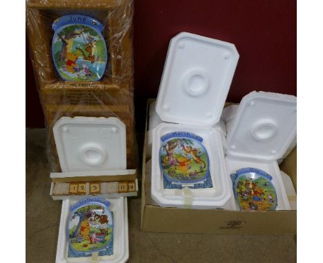 Bradford Exchange Winnie The Pooh The Whole Year Through Collection Plates with wall shelf and date tiles, plates with certif