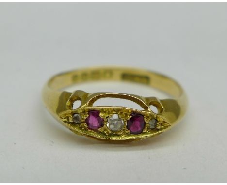 An 18ct gold, ruby and diamond ring, 2.4g, N