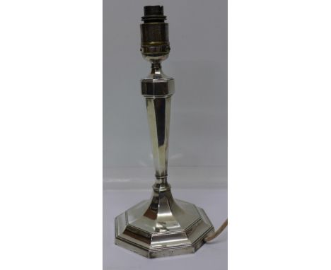 A silver table lamp base, Sheffield 1929