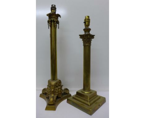 Two brass table lamp bases