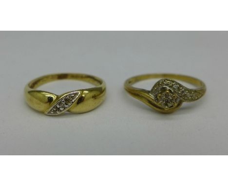 Two 9ct gold and diamond rings, 2.6g, both K