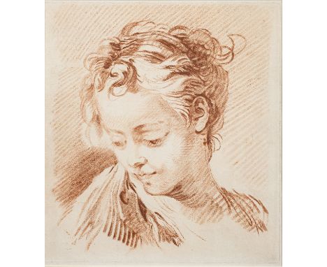A group of various pictures including - After Francois Boucher (French, 1703-1770) -
Portrait of a girl -
Chalk manner copper