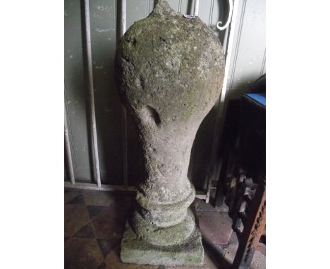 A weathered cone shaped architectural finial with square cut base, 70 cm high approx