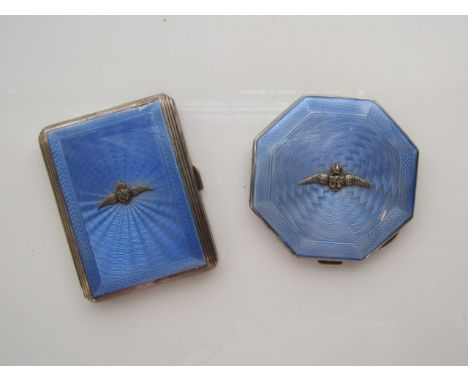 An Edward VIII silver and enamelled RAF compact, John William Barrett, Birmingham, 1936, of octagonal form, the hinged blue g