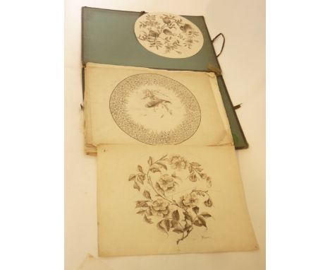 An interesting portfolio of late 19th century sepia and coloured watercolour and highlighted designs for ceramic dessert ware