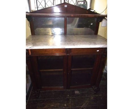 A Regency rosewood chiffonier, with reeded column supports enclosing two glazed panel doors and a single frieze drawer (disgu
