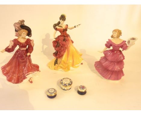Three Royal Doulton figures, Jennifer HN3447, Belle HN3703 and Patricia HN3365 (all figures of the year, boxed and with certi