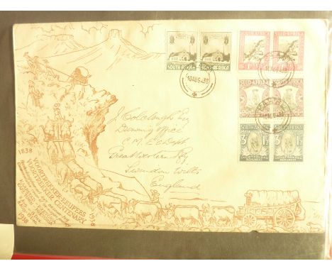 Four stamp folders of postal history, First Day Covers from Edward VII and the 1930s including GB, Commonwealth (South Africa