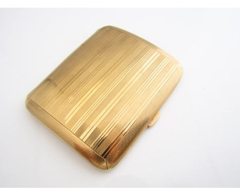 A George V 9ct gold cigarette case, London, 1922, of rounded rectangular form, with engine-turned decoration, 66.4g