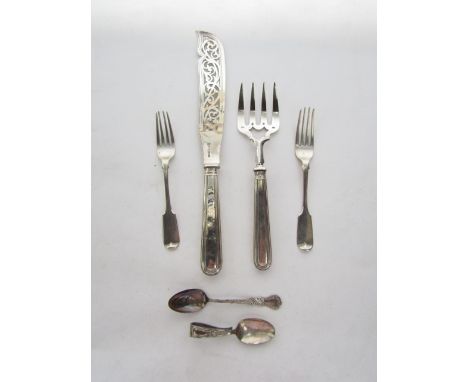 A pair of Victorian silver dessert forks, Josiah Williams & Co., Exeter, 1850, Fiddle pattern with monogram, 76.2g in total; 