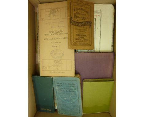 A  box of miscellaneous maps including Bacon's half inch map of 30-miles around Birmingham, 2 miles to an inch, circa 1900, R