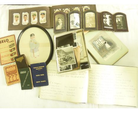 A collection of vintage postcard albums with small watercolour and other sketches, etc
