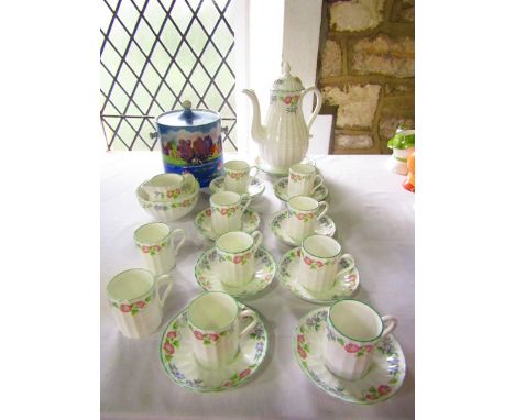 A collection of Royal Worcester coffeewares with printed floral border decoration comprising coffee pot, milk jug, sugar bowl