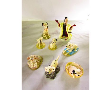 A collection of boxed Royal Doulton characters from Disney's 101 Dalmatians series including Cruella de Vil DM1, Pongo DM6, P