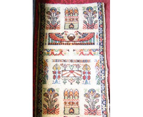 A long run of Axminster landing/stair carpet with Egyptian revival motif running detail, 22" wide