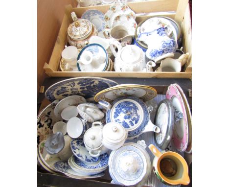 A quantity of 19th century and other ceramic including blue and white printed wares, various jugs, a Jasper ware type bowl wi