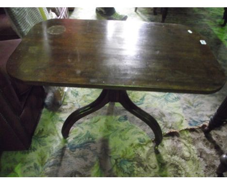 A 19th century mahogany D end fold over top card table raised on a central turned pillar and swept quadruped,(the top with pr