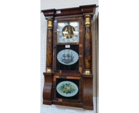 A 19th century American wall clock bearing paper label for Seth Thomas, Thomaston, Conn; the case with half pilasters and ver
