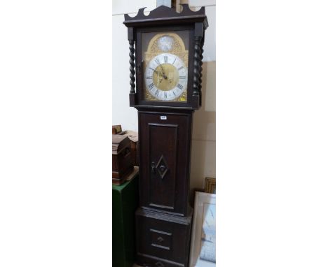 An oak longcase clock with mantle clock spring barrel movement. 74½' high