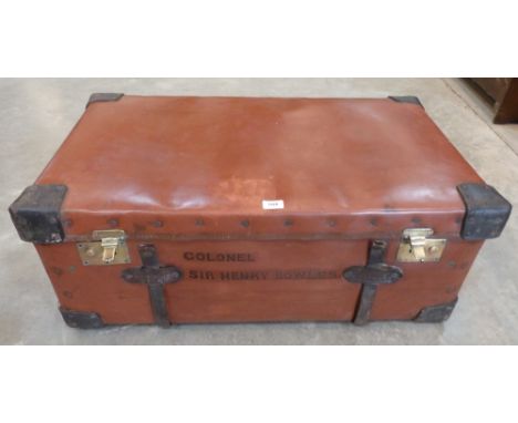 A leather bound 'Osilite' trunk by H.J. Cave &amp; Sons, inscribed for Colonel Sir Henry Bowles, 36' wide