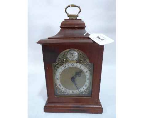 A mahogany bracket timepiece of recent manufacture with English Rotherhams brass drum movement. 9' high
