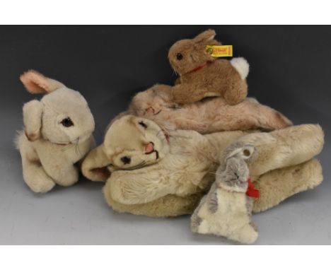 Steiff Stuffed Toys - Floppy Hansi Sleeping Bunny Rabbit, yellow tag, No 5705/20;  another, Hoppy, yellow tag, No 1500/09;  o