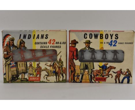 Airfix - HO/OO scale figures, Wild West Cowboys and Indians, each 42 piece set still on original sprig bars, both boxed (2)