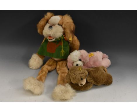 Steiff Stuffed Toys - Schlenkerhund Standing & Walking Dog, green and orange apron, yellow tag, No 6287/50;  others, Baby Ros