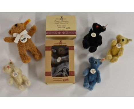 Steiff - a Steiff Club miniature 1999 bear, boxed with paperwork;  others unboxed,  1997. 1998, 2000, 2001;  a 1995/96 cast m