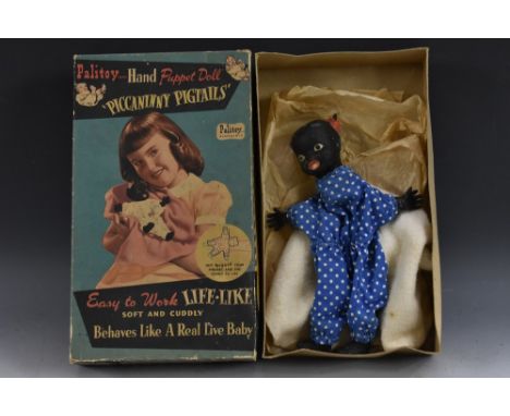 Palitoy - a hand puppet doll, Piccanniny Pigtails, boxed with instruction leaflet
