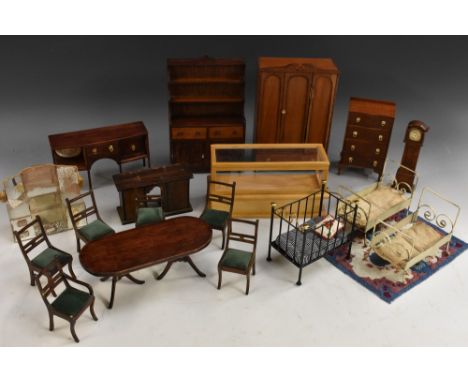 Dolls House Accessories - assorted furniture inc wardrobe, serpentine four drawer cheat, sideboard, dresser with plate rack, 