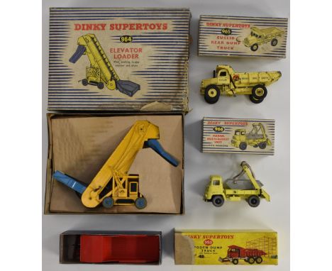 Dinky Supertoys  - 959 Foden Dump Truck, with bulldozer blade. Deep red body and blade (detached), silver chassis, yellow hub