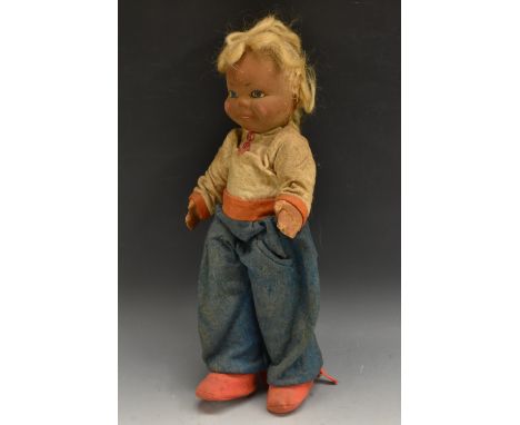 Chad Valley - a "Bambina" felt Doll, blue and black painted eyes, felt moulded face with painted features, blond mohair wig, 