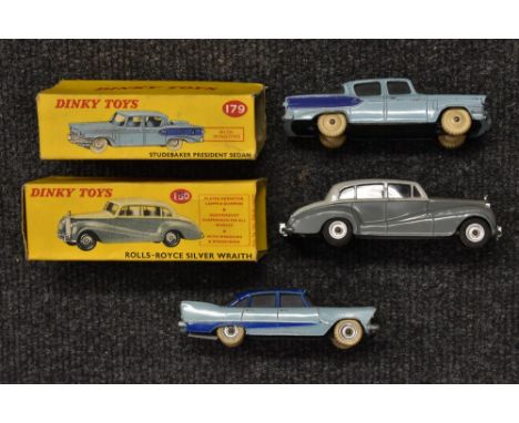 Dinky Toys - 150 Rolls Royce Silver Wraith, two tone grey, spun hubs, boxed;  others, 178 Plymouth Plaza, light blue body, da