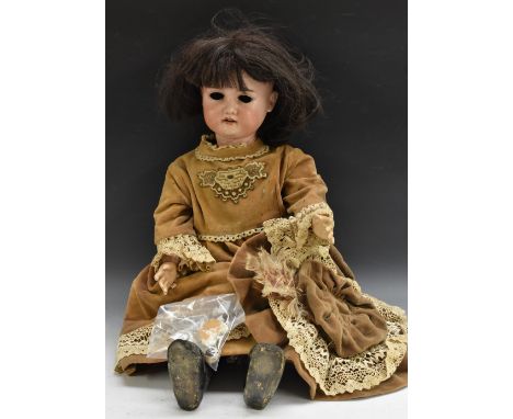 Armand Marseille  - an A 15 M. large sized character doll, sleeping brown eyes,(detached) open mouth with teeth, long dark br