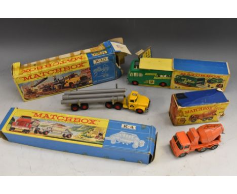 Matchbox Toys - King size models, K-4 Fruehauf Hopper Train;  others K-5 Racing Car Transporter,  K-10 Pipe Truck;  K-13 Conc