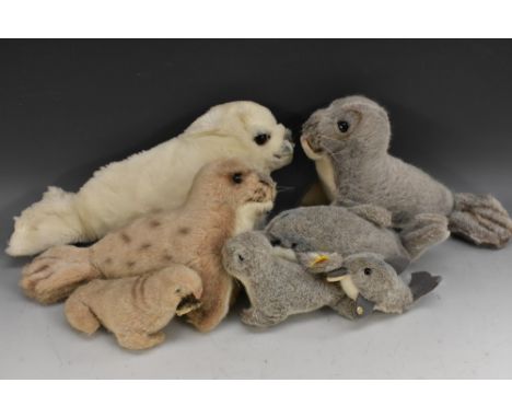 Steiff Stuffed Toys - a Sissi Grey Seal, yellow tag, No 1178/14; Finny Dolphin, yellow tag, No 2320/25,  others buttons but n