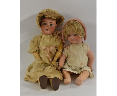 Armand Marseille - a 390 6 bisque head socket doll, sleeping blue grey eyes, open mouth, light brown wig, composite body and 