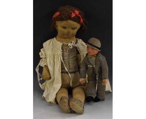 Dean Rag Book Co - an early 20th century Tru To Life stuffed cloth girl doll, 60 cm long;  another  a Lupino Lane " The Lambe