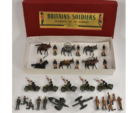 Britains 'British Soldiers - Mountain Artillery with Mule Team and Quick Firing Gun' No. 28, circa 1910; a Tommy Atkins Germa